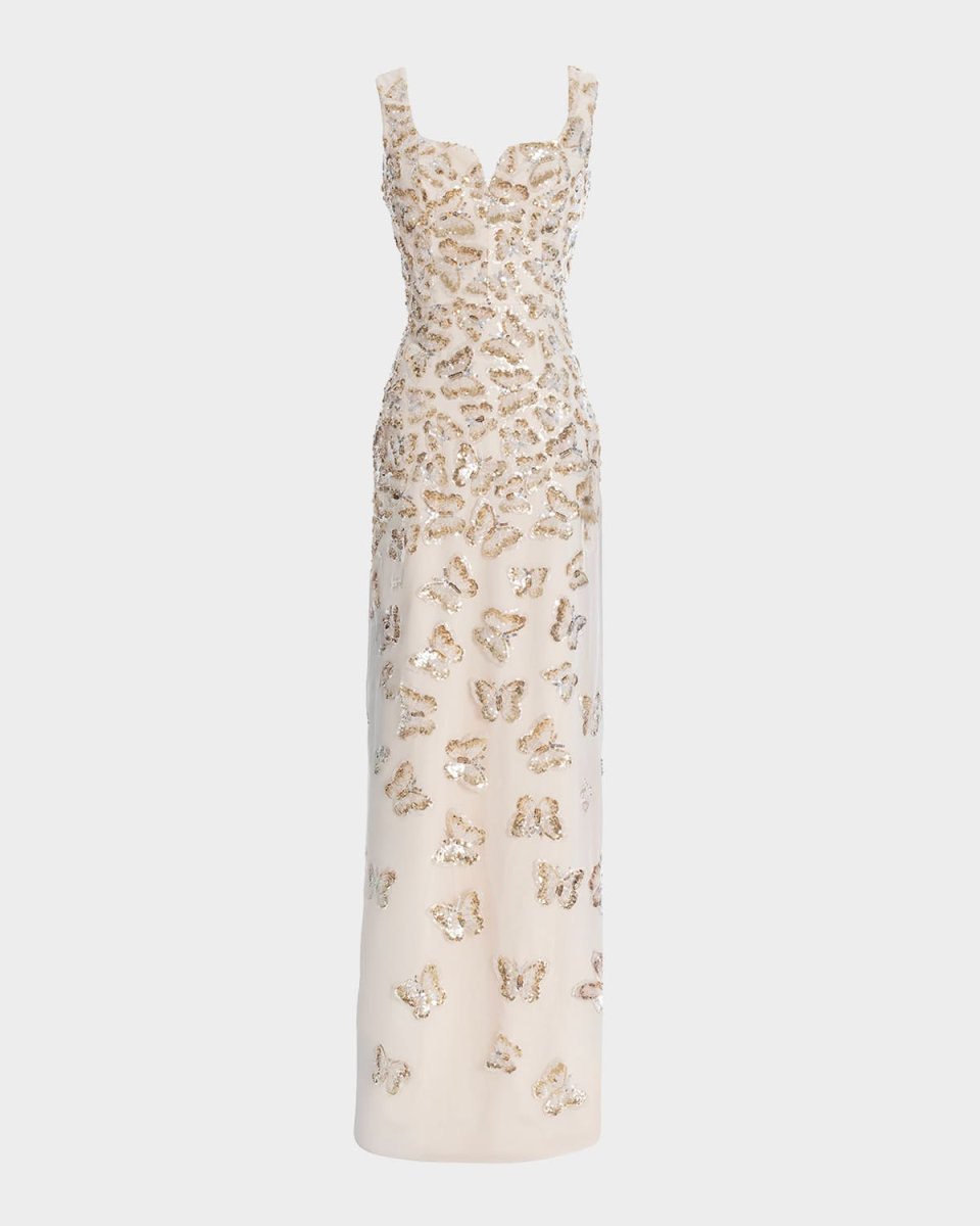 Goldie Sequin Butterfly Applique Column Gown